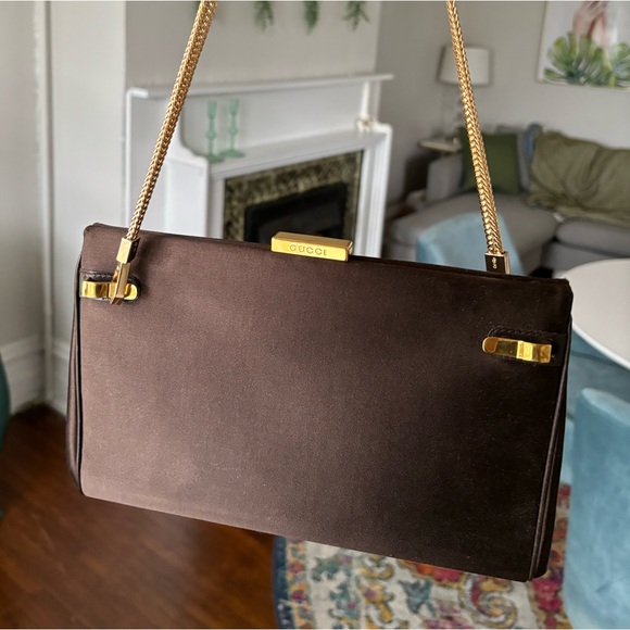 Gucci EUC++ Vintage Brown Satin Clutch Crossbody - Picture 1 of 7